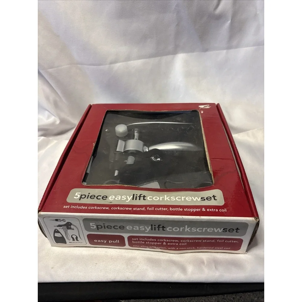 Easy Lift Corkscrew Set All Metal Gears Wine Opener NIB